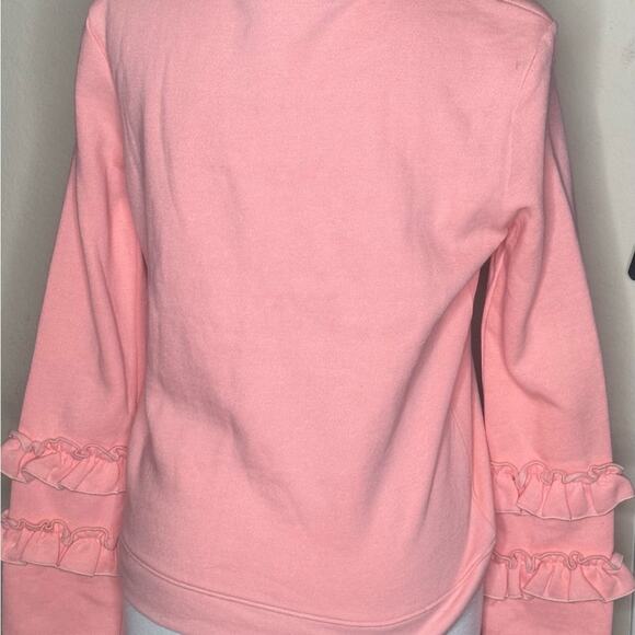 REBECCA MINKOFF NWOT PEACHY WILD THING MESSAGE SWEATSHIRT RUFFLES on ARMS SWEET - Picture 3 of 6